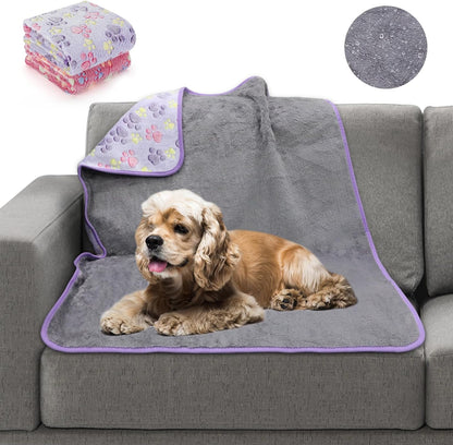 Waterproof Dog Blankets, Washable Reversible Throw 40 x 30 in | White and Coffee Pair, Soft Fleece with Mylar Layer, Machine Washable, Bed Sofa and Car Protection, Medium and Large Dogs
