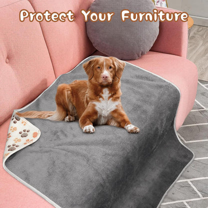 Waterproof Dog Blankets, Washable Reversible Throw 40 x 30 in | White and Coffee Pair, Soft Fleece with Mylar Layer, Machine Washable, Bed Sofa and Car Protection, Medium and Large Dogs