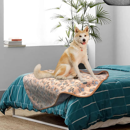 Waterproof Dog Blankets, Washable Reversible Throw 40 x 30 in | White and Coffee Pair, Soft Fleece with Mylar Layer, Machine Washable, Bed Sofa and Car Protection, Medium and Large Dogs