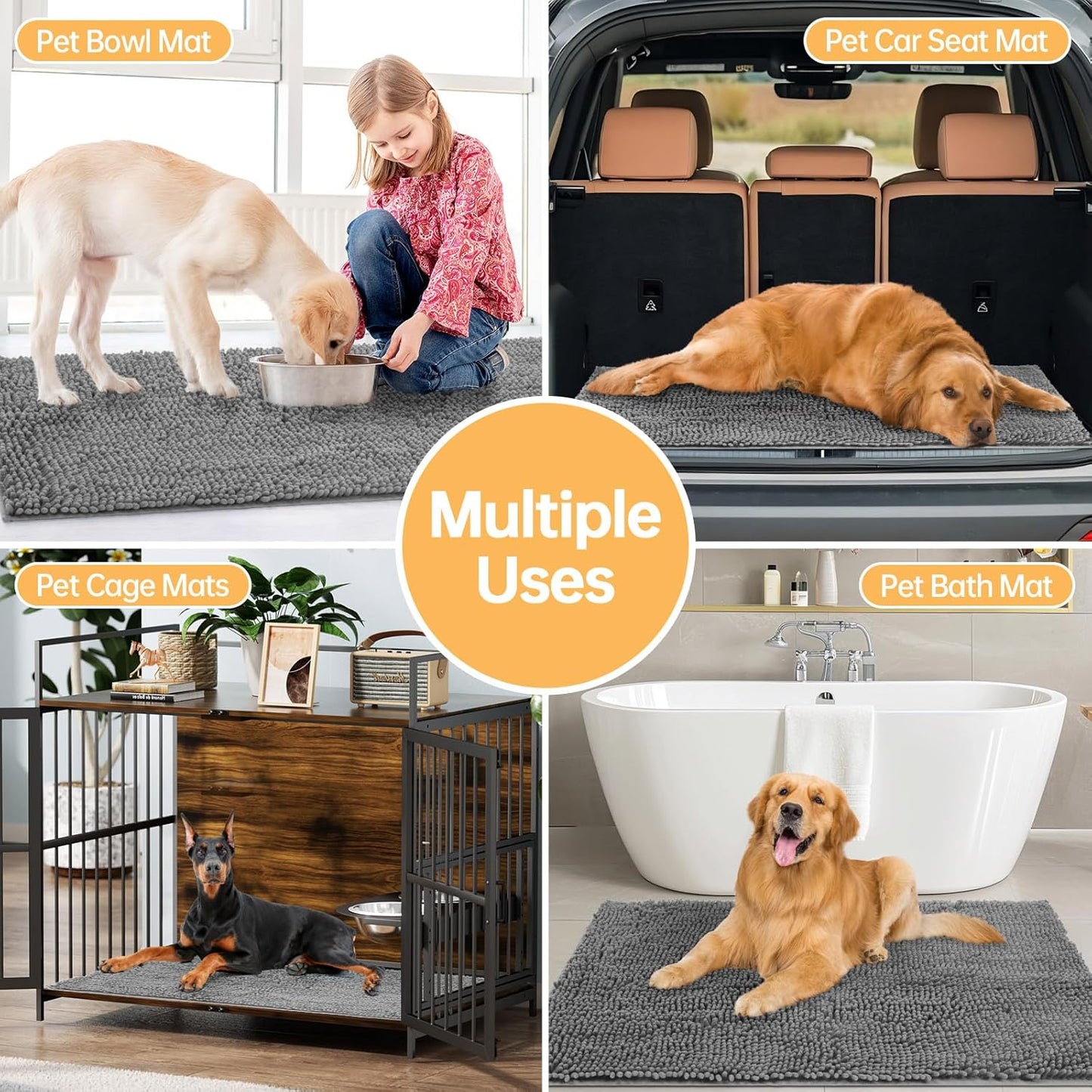 Absorbent Dog Door Mat for Muddy Paws, 60" x 24" Chenille Indoor Mats for Entryway, Trap Dirt Front Door Mat Indoor Entrance Washable Non Slip Soft
