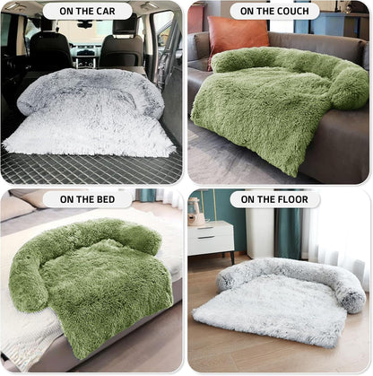 Calming Dog Bed Fluffy Plush Dog Mat for Furniture Protector with Removable Washable Cover for Large Medium Small Dogs and Cats (Large, Light Grey)