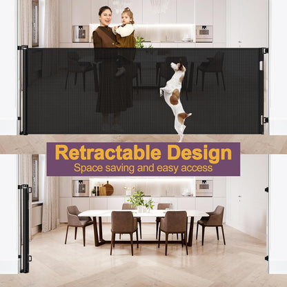 42" Tall X 80" Wide Retractable Dog Gates for Large Openings Extra Tall Retractable Baby Gates for Doorways Extra Tall Pet Gate Indoor Outdoor Long Baby Gate Large Mesh Dog Gate (Gray)
