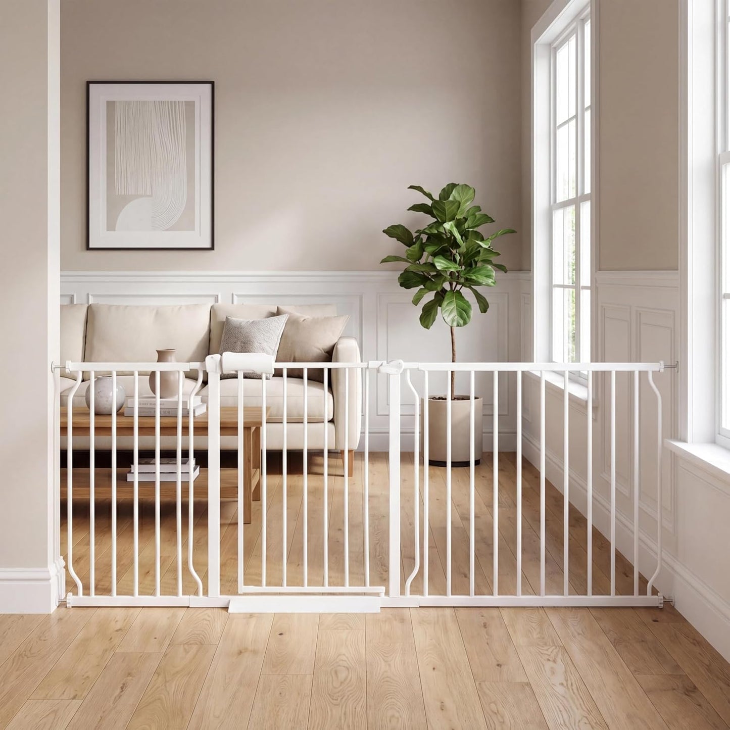 24-29 Inch Narrow Baby Gate, Pressure Mounted No Drilling Dog Gate for Stairs & Doorways, White Metal Safety Gate Indoor for Kids and Pets