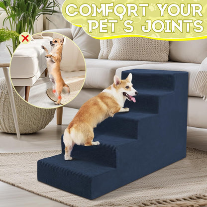 Niubya Dog Stairs for Small Dogs and Cats,18'H Non-Slip Bottom Pet Steps for High Beds and Couch,Extra Wide High-Density Foam Pet Stairs Grey,4 Steps