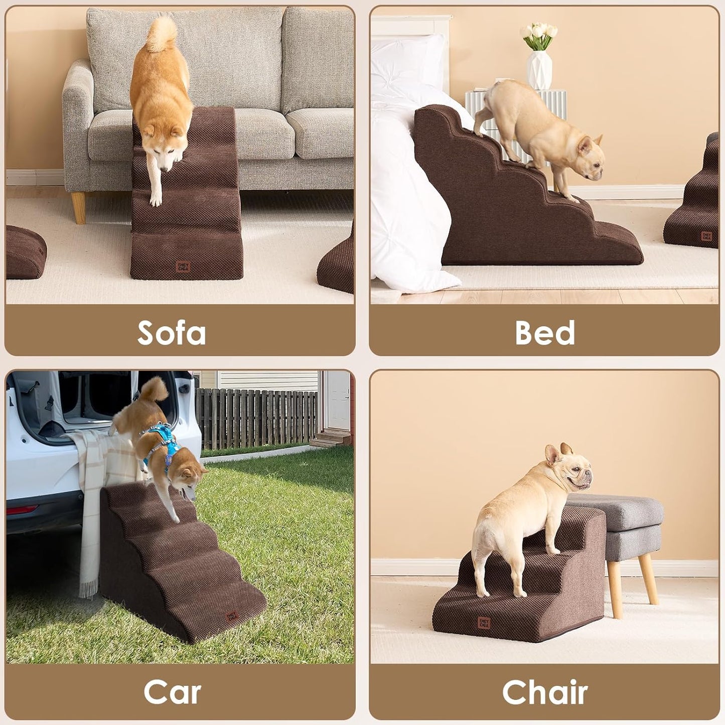EHEYCIGA Curved Dog Stairs Ramp for High Beds 19.7" H, 4-Step Dog Steps for Small Dogs and Cats, Pet Stairs for High Bed Climbing, Non-Slip Balanced Pet Step Indoor, Grey