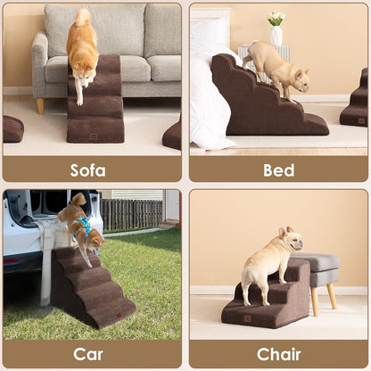EHEYCIGA Curved Dog Stairs Ramp for High Beds 19.7" H, 4-Step Dog Steps for Small Dogs and Cats, Pet Stairs for High Bed Climbing, Non-Slip Balanced Pet Step Indoor, Grey