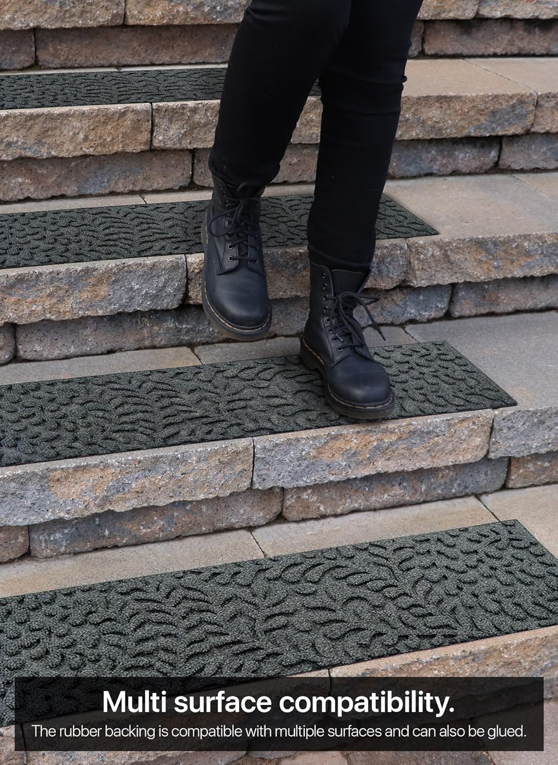 FINEHOUS Outdoor Stair Treads Non-Slip 35”x10” (6-Pack) – Carpet Treads with Rubber Backing Diamond Grey