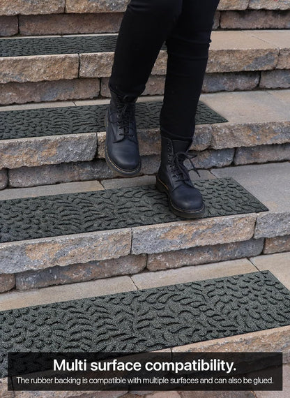 FINEHOUS Outdoor Stair Treads Non-Slip 35”x10” (6-Pack) – Carpet Treads with Rubber Backing Diamond Grey