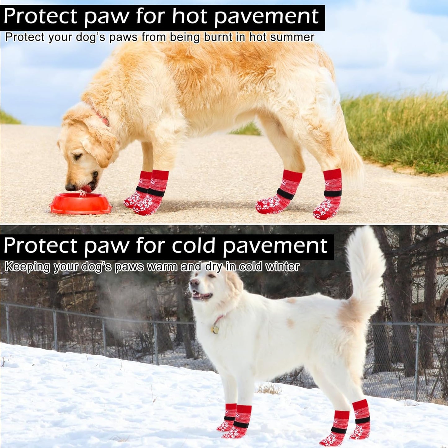 EXPAWLORER Anti Slip Dog Socks to Prevent Licking Paws, Dog Shoes for Hot Pavement, Dog Booties for Small Medium Large Senior Dogs, Traction Control Boots & Paw Protectors for Hardwood Floors