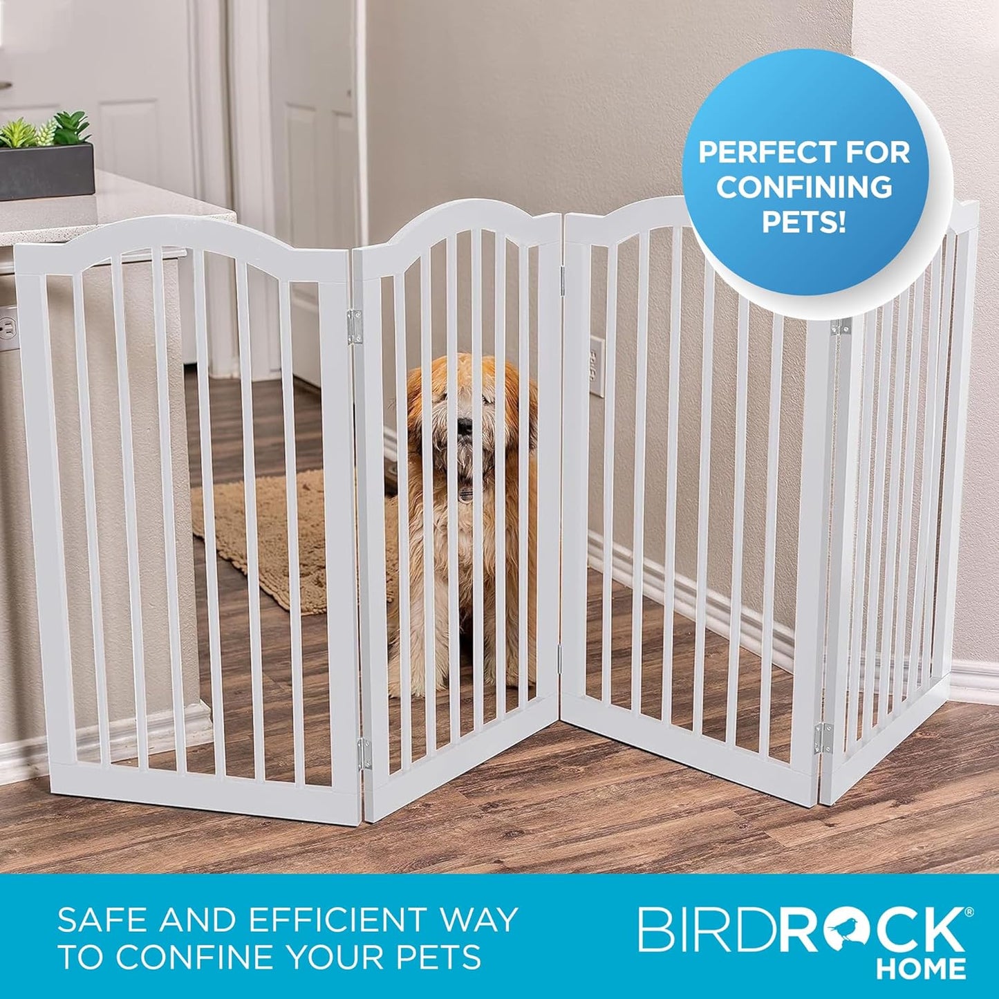INTERNET'S BEST Arched Top Dog Gate | 4 Panel, 24" H Wooden Pet Barrier for Dogs or Cats | Freestanding Folding Room Divider for Doorways, Hallways, Stairs, and Porch | Portable, Extra Wide | Espresso