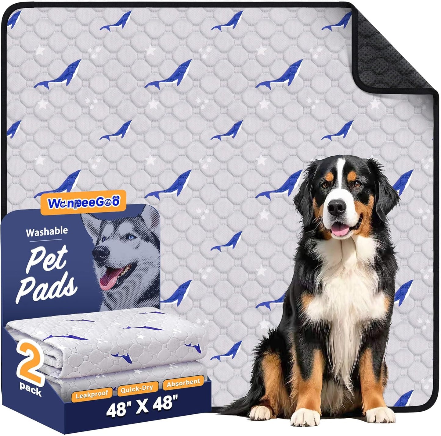 WanpeeGoo Washable Pee Pads for Dogs, 2Pack Reusable Puppy Pads, Super Absorbent & Leakproof Dog Pads, Anti-Slip Dog Pee Pads for Puppy Training & Incontinence, Feather Pattern 36"x41"