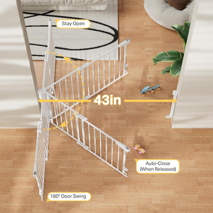 Cumbor 29.2–43" Baby Gate for Stairs, Hardware Mounted (Drill Required), Expandable No Bottom Bar Dog Gate, Auto Close Extra Wide Walk Thru, Pet & Toddler Proof Gate, Top & Bottom of Stairways(Black)