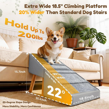 Dog Ramp for Small Dogs, 15.7" H 3-in-1 18.5" Extra Wide Foldable Ottoman & Hidden Storage Design Dog Stairs for Couch Sofa, Non-Slip Pet Steps for Puppy Senior Injured Dogs (White)