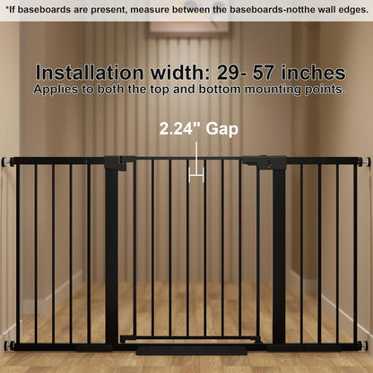 29-42 inches Metal Baby Gate for Stairs/Doorways, 30 inches Tall Pressure Mounted Pet Gates, Auto-Close Child Safety Gate, No Drilling Easy Walk-Through Dog Gate Indoor, Black