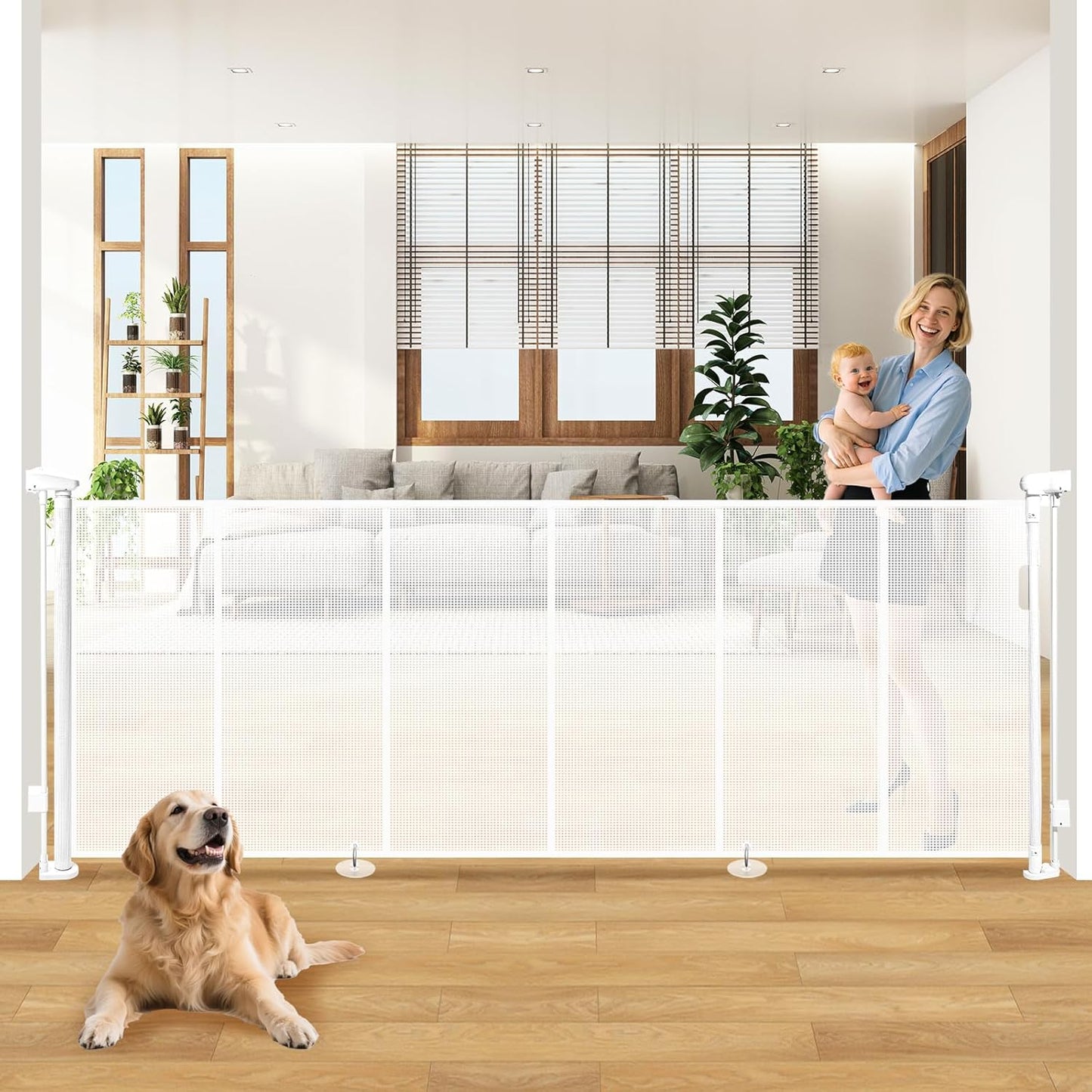 19.7ft Retractable Baby Gates Dog Gate - 236" Extra Wide Expandable Child Safety Gate,37" Tall Toddler Pet Mesh Gate with Reinforced Strips for Doorways,Stairs,Hallways,Outdoor & Indoor Large Openings