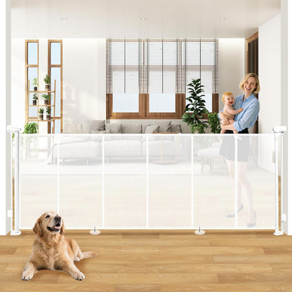 19.7ft Retractable Baby Gates Dog Gate - 236" Extra Wide Expandable Child Safety Gate,37" Tall Toddler Pet Mesh Gate with Reinforced Strips for Doorways,Stairs,Hallways,Outdoor & Indoor Large Openings
