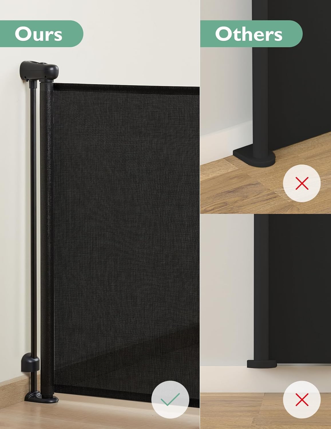 Momcozy Auto Lock Retractable Baby Gate, Safety Gate for Baby and Pet, 33” Tall, Extends to 55” Wide, Mesh Safety Dog Gate for Stairs, Indoor, Outdoor, Doorways, Hallways