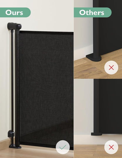 Momcozy Auto Lock Retractable Baby Gate, Safety Gate for Baby and Pet, 33” Tall, Extends to 55” Wide, Mesh Safety Dog Gate for Stairs, Indoor, Outdoor, Doorways, Hallways