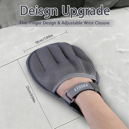 VINGER Pet Hair Removal Glove for Cats & Dogs, Electrostatic Pet Hair Gloves with Adjustable Wristband, Five-Finger Magic Brush Remover Tool for Laundry, Carpet, Couch, Car Seats & Clothing (Black)
