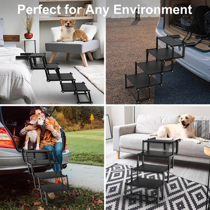 Extra Wide 5 Steps Dog Stairs for Large Dogs, Foldable DogRamp for Car with Non-Slip Surface, Pet Stairs DogStairs for car, Dog Steps for Cars, SUV, High Beds, Truck, Supports up to 250 lbs