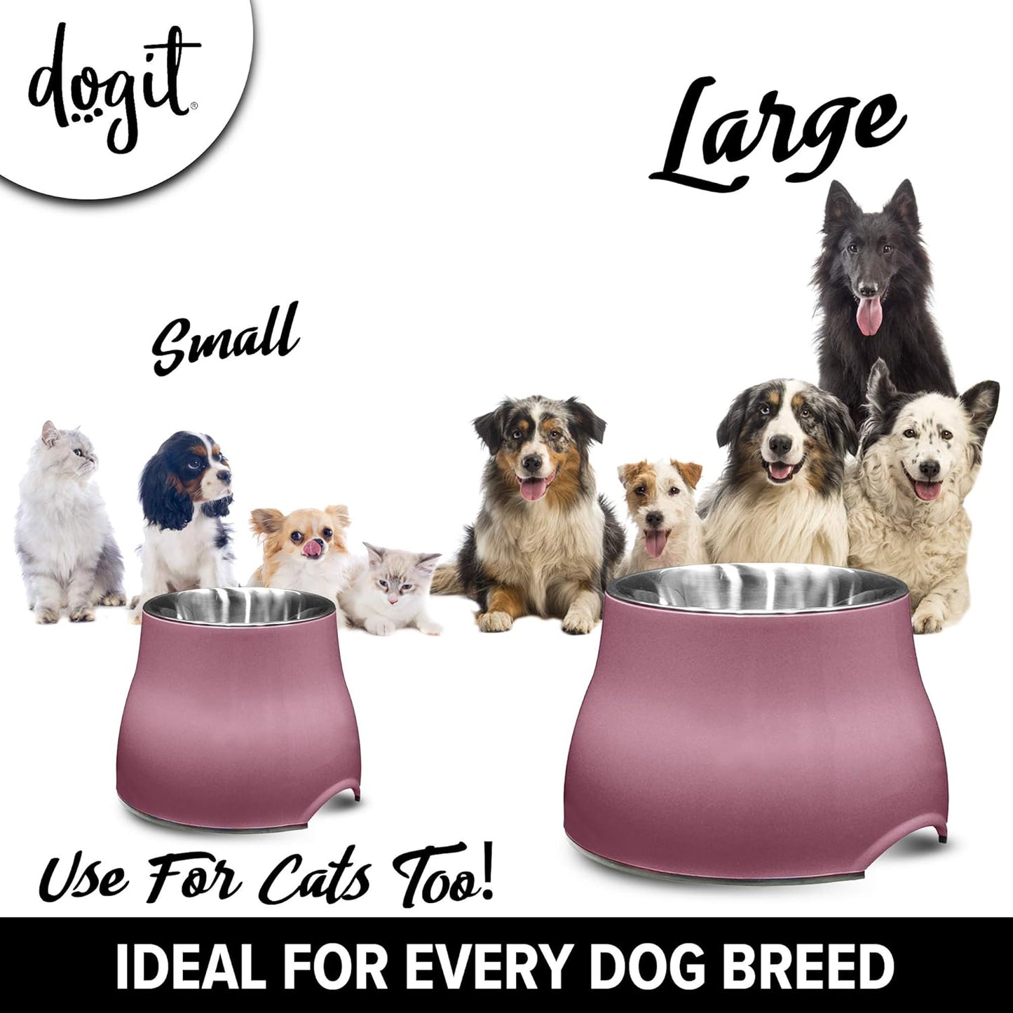 Dogit Elevated Dog Bowl, Stainless Steel Dog Food and Water Bowl for Large Dogs, White, 73753