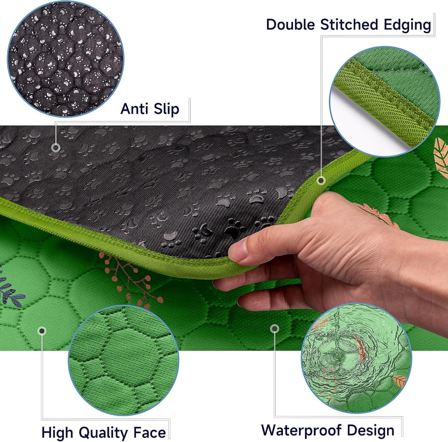 Sunheir Washable Pee Pads for Dogs Large 48" x 48" 2-Pack Reusable Puppy Pads Pet Training Pads, Absorb Dog Mats, Whelping Pad, Non-Slip Protects Against Urine Leakage (Leaves - Deep Grey, 48x48)