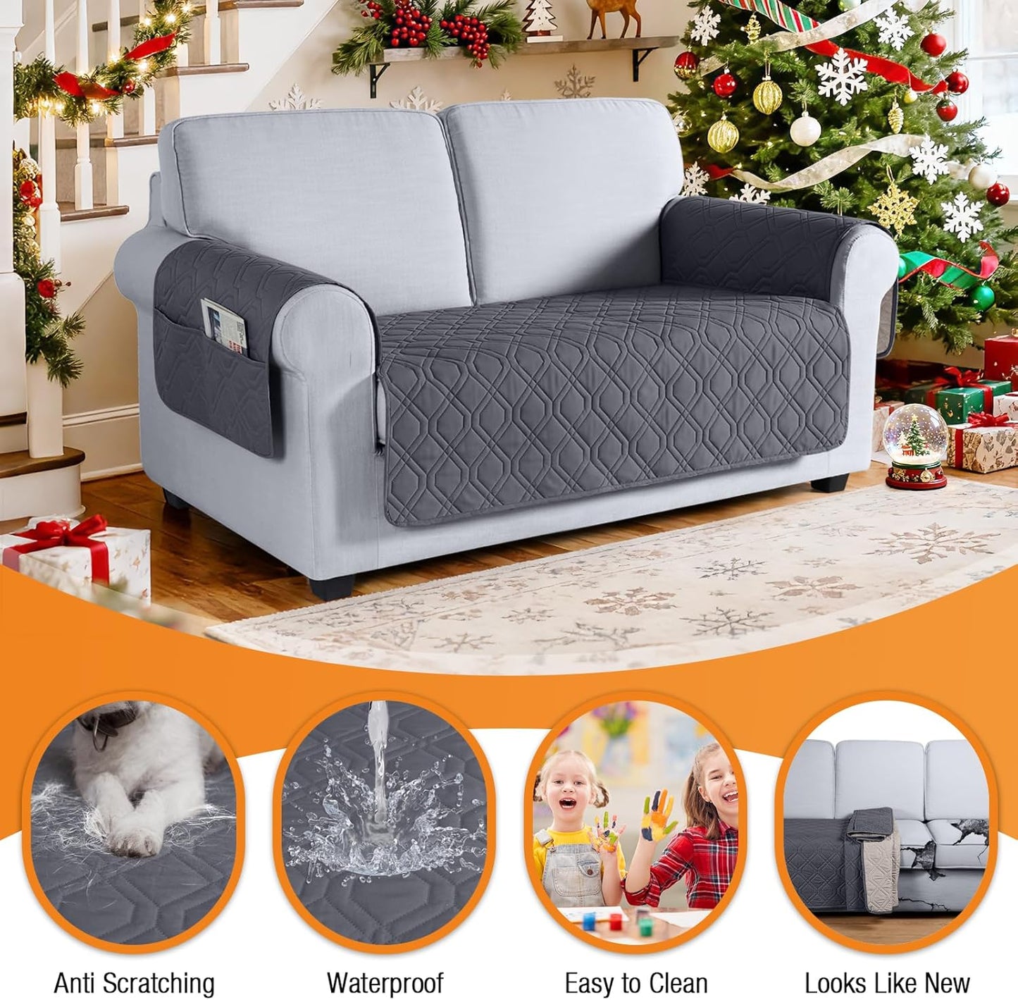 VANSOFY Couch Cover, Waterproof Sofa Covers Washable Slipcover Furniture Protector Couch Seat Covers Non-Slip Couch Cover for Dogs, Pets(Sofa, Dark Gray)