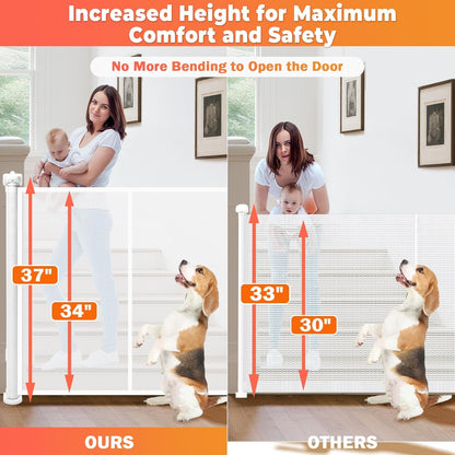 19.7ft Retractable Baby Gates Dog Gate - 236" Extra Wide Expandable Child Safety Gate,37" Tall Toddler Pet Mesh Gate with Reinforced Strips for Doorways,Stairs,Hallways,Outdoor & Indoor Large Openings