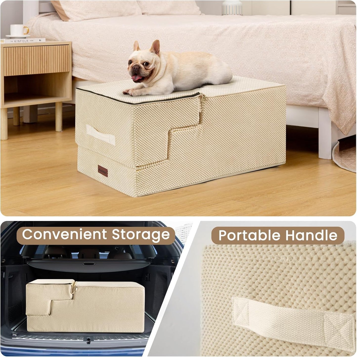 Aodisman Dog Stairs for Small Dogs, 3-Step Non-Slip Pet Stairs for Couch Sofa and Chair, Dog Bed Stairs for Puppy, Older Cat,Grey,13.6" H