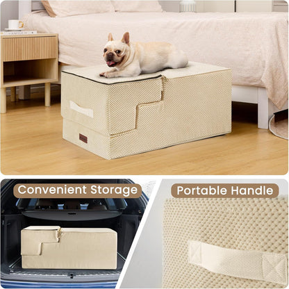 Aodisman Dog Stairs for Small Dogs, 3-Step Non-Slip Pet Stairs for Couch Sofa and Chair, Dog Bed Stairs for Puppy, Older Cat,Grey,13.6" H