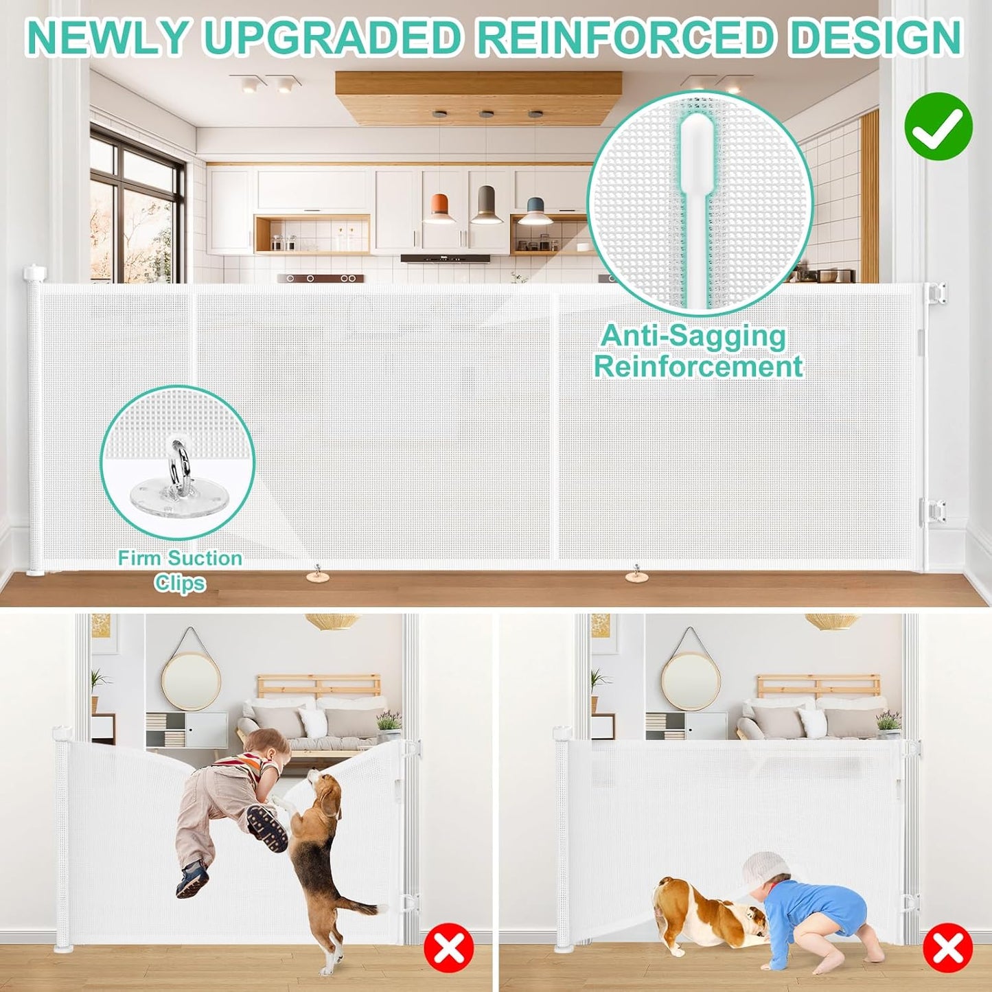 Upgrade 120 inch Retractable Baby Gates, EZIGO Extra Wide Baby Gate for Large Opening Extra Long Mesh Gate for Kids or Pet Dog Gate Child Safety Gate for Stairs Hallways Doorway Indoor Outdoor, Gray