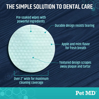 Pet MD Pet Dental Finger Wipes for Dogs - Plaque and Tartar Remover for Dogs to Improve Oral Care - Pet Teeth Cleaning Finger Wipes for Healthy Gums and Fresh Breath - Fresh Apple & Mint, 50ct