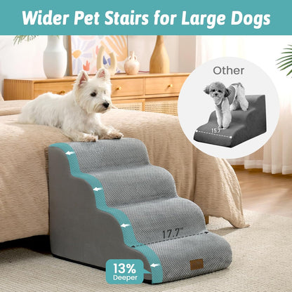 COZY KISS Extra Wide Dog Stairs with Tunnel, Foam Detachable Large Dog Step for Small Pet, Puppy or Cats, Medium Pet Ramp for High Bed, Couch, Sofa or Car, 19.7x33x22.4 inch, 5 Step, Beige