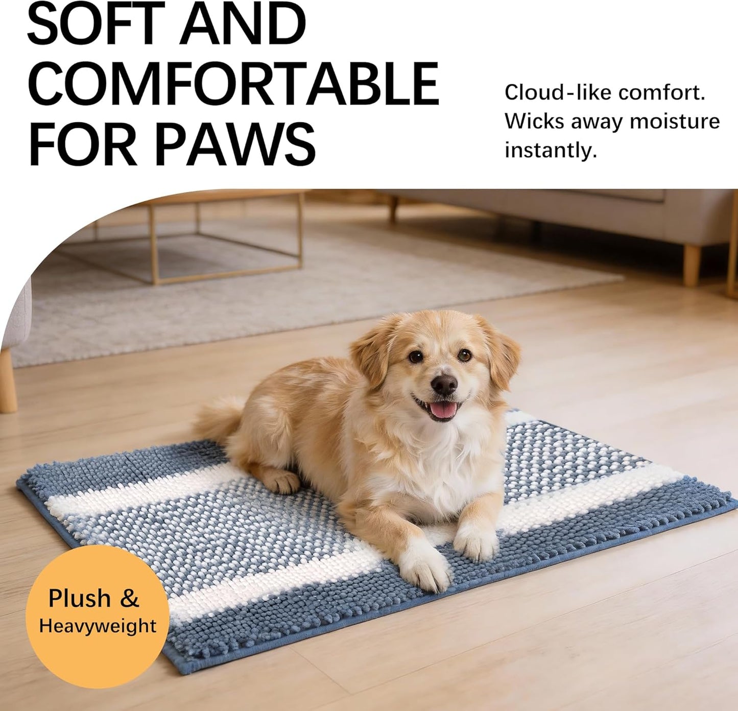 Dog Door Mat for Muddy Paws - Absorbent Quick-Dry Non-Slip Washable Chenille Pet Rug, Indoor Entryway Mat for Front Door & Crate (Brown, 24" L*16" W)