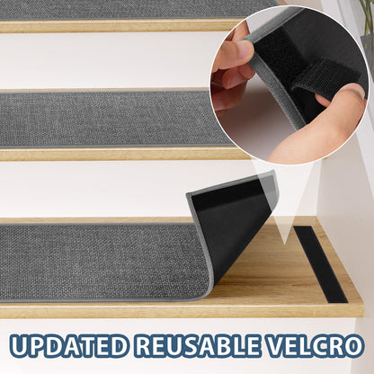 Peel and Stick Adhesive Stair Treads for Wooden Steps Indoor Set of 15 Pack, Rubber Backed Non Slip Jute Stair Rug Step Pads for Pet Dog, Elders and Kids, Beige