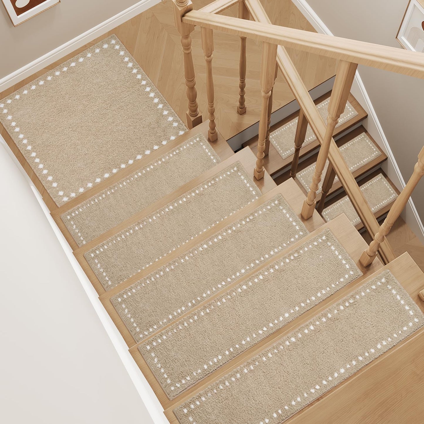 tchdio Stair Treads Landing Mat Non Slip, Soft Stair Treads for Wooden Steps Indoor, Stair Carpet Treads Reusable Adhesive for Kids Elders and Pets, Washable Stair Rugs Stair Runner 31"x31" Beige