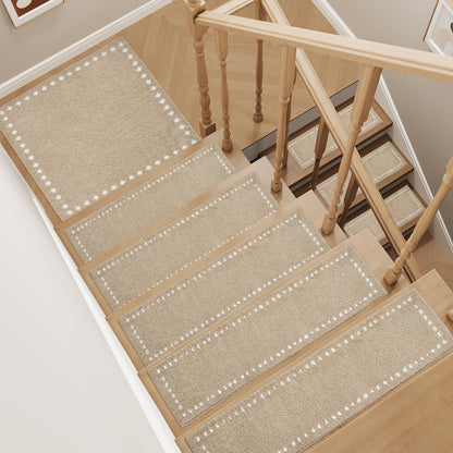 tchdio Stair Treads Landing Mat Non Slip, Soft Stair Treads for Wooden Steps Indoor, Stair Carpet Treads Reusable Adhesive for Kids Elders and Pets, Washable Stair Rugs Stair Runner 31"x31" Beige