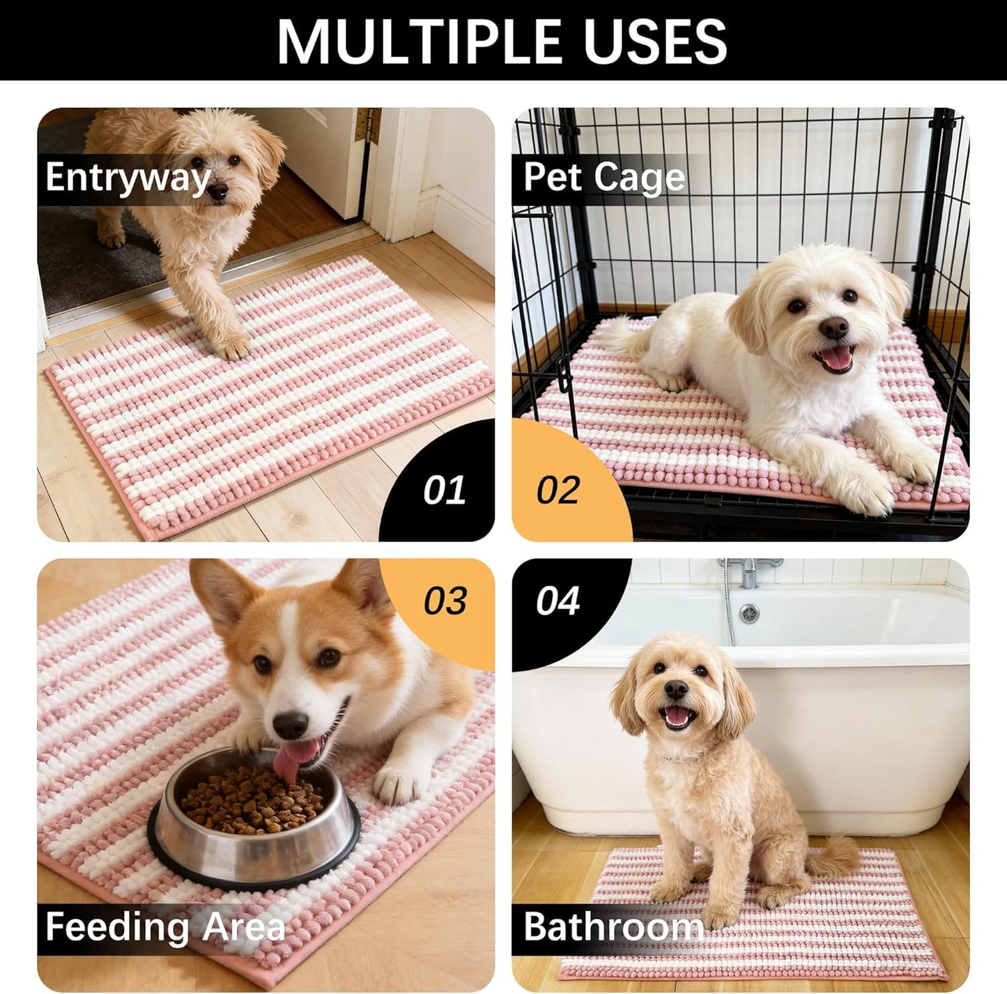 Dog Door Mat for Muddy Paws - Absorbent Quick-Dry Non-Slip Washable Chenille Pet Rug, Indoor Entryway Mat for Front Door & Crate (Brown, 24" L*16" W)