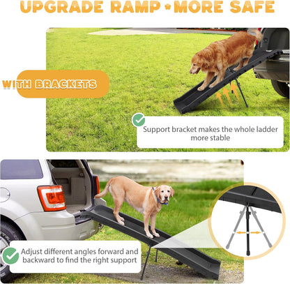 COZIWOW Folding Dog Ramps, 62”L Portable Pet Ramp for Large Dogs SUV,Cars,Lightweight Cat Ramp Non-Skid Surface Steps for High Bed,Stairs,Couch-Easy Storage(Black, 62" L)