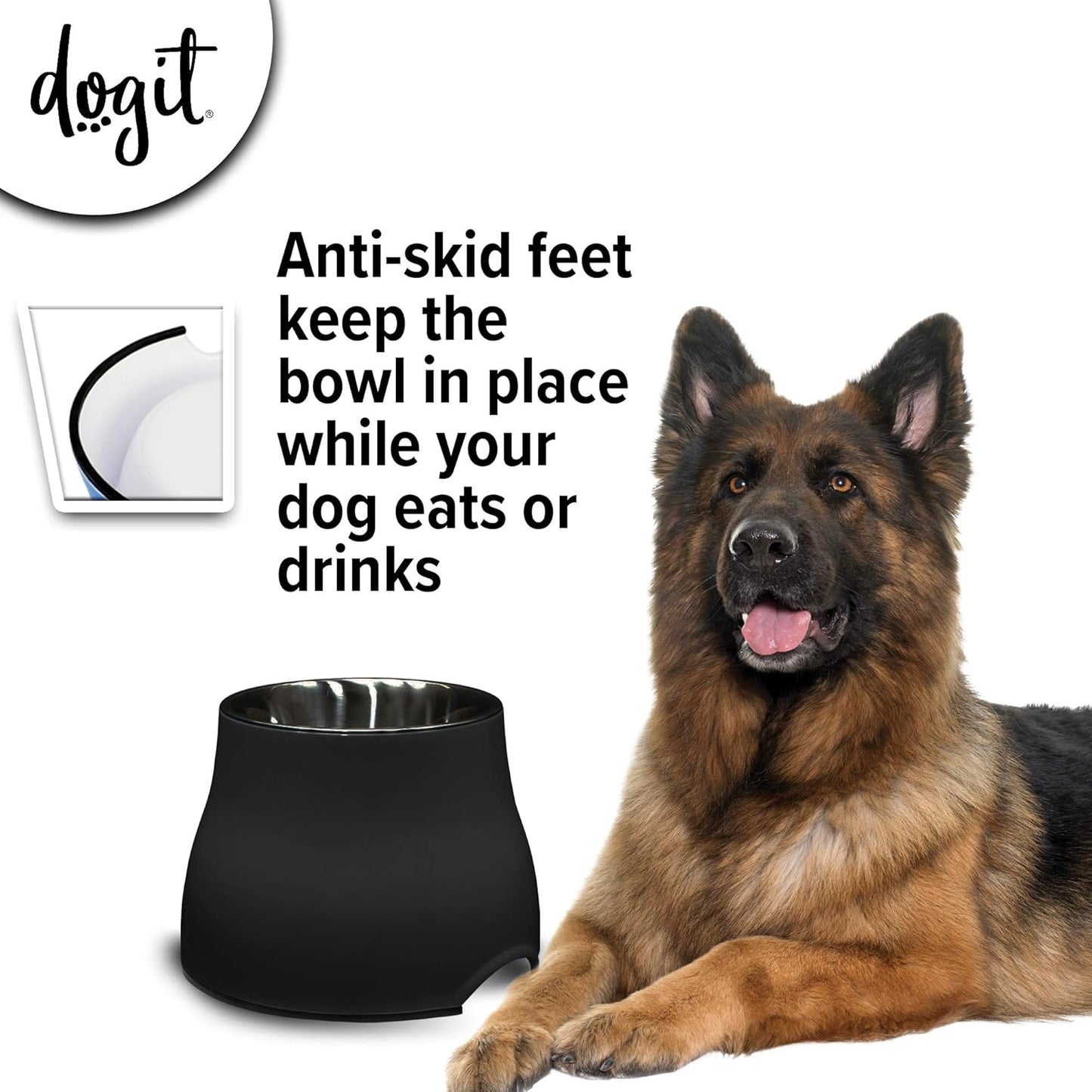Dogit Elevated Dog Bowl, Stainless Steel Dog Food and Water Bowl for Large Dogs, White, 73753