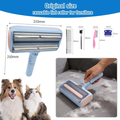 Pet Hair Remover Lint Rollers for Pet Hair Extra Sticky with Water Spray,Reusable 2-in-1 Dog Cat Hair Removal Tool for Furniture,Couch,Carpet,Bedding,and Clothes - Includes 4 Brushes