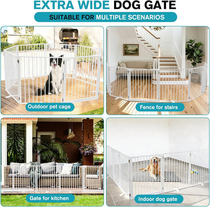Snagle Paw Extra Wide Dog Gate,Free Standing Dog Fence with Door, Up to 104 Inch Wide Pet Gate with Support Feet for Stairs, Hallways, Doorways, Yard (Black, 4 Panels)