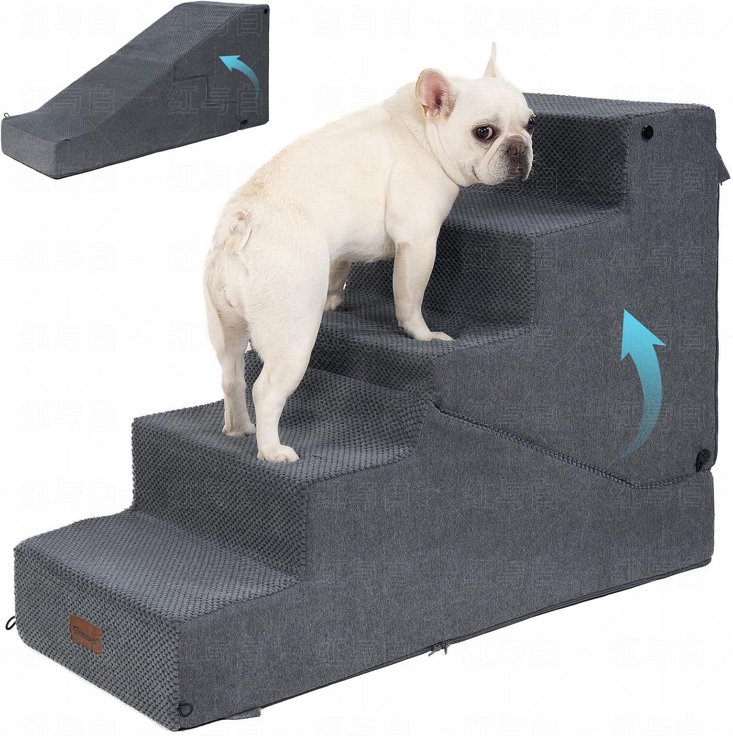 4-Step Dog Stair and Ramp for Small Dogs and Cats, Pet Steps for Bed with Non-Slip Bottom, Grey
