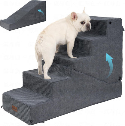 4-Step Dog Stair and Ramp for Small Dogs and Cats, Pet Steps for Bed with Non-Slip Bottom, Grey
