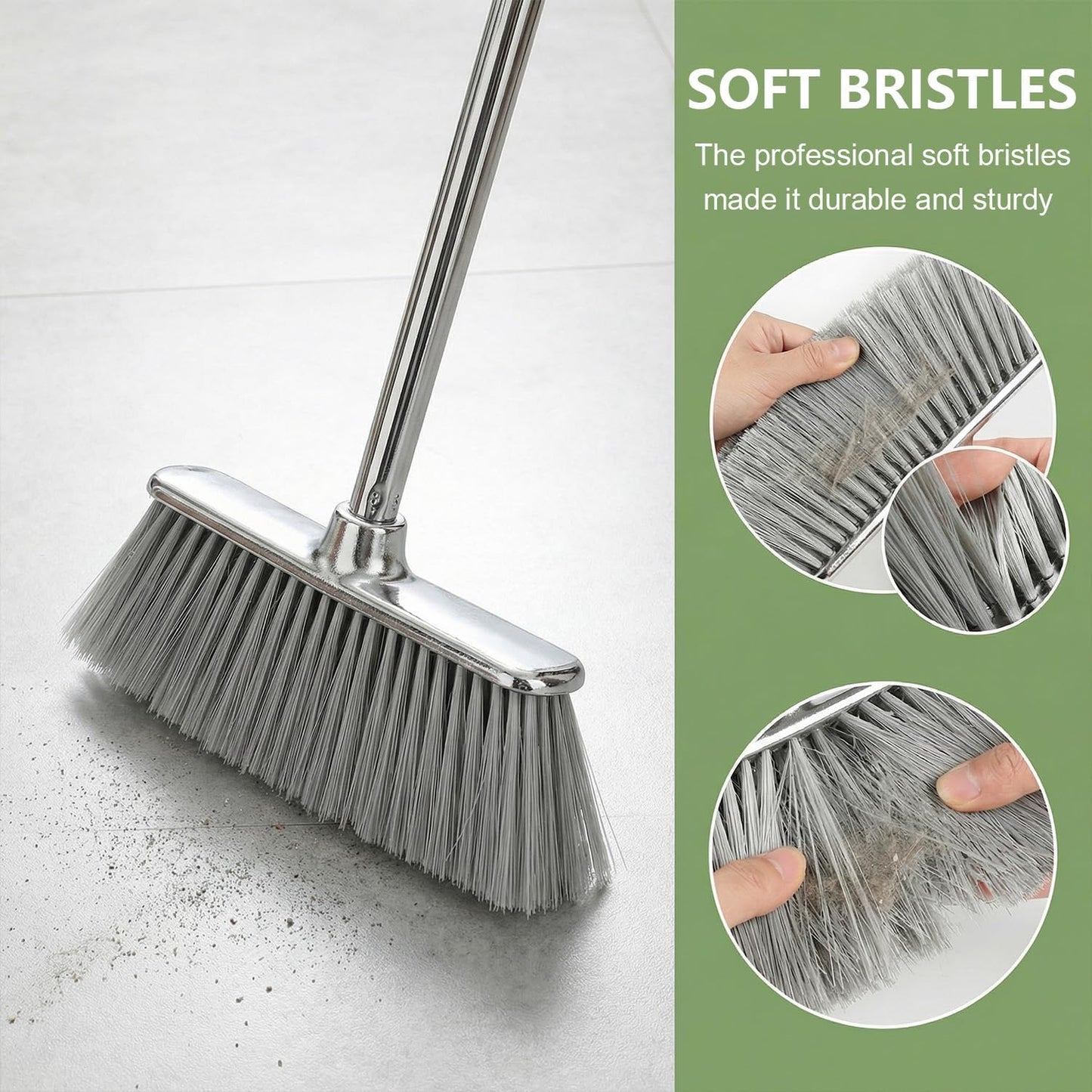 Indoor Soft Bristles Angle Sweeping Broom with Long Handle for Kitchen Hardwood Floor Cleaning