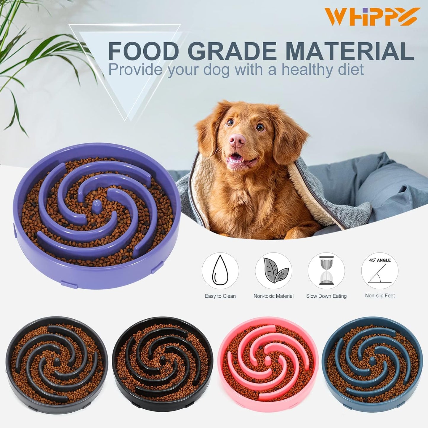 Slow Feeder Maze Puzzle Bowl - Large Dog Non Slip Interactive Food Dishes - Bloat Stop, Choking Prevention - Pink