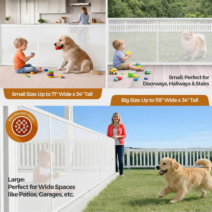 Retractable Baby Gate - 118" Extra Wide Mesh Dog Gate with Support Rods - 34" Tall for Stairs, Doorways, Hallways - Drill or No-Drill - Pet & Cat Gate - Outdoor/Indoor (Black, 9.84 ft)