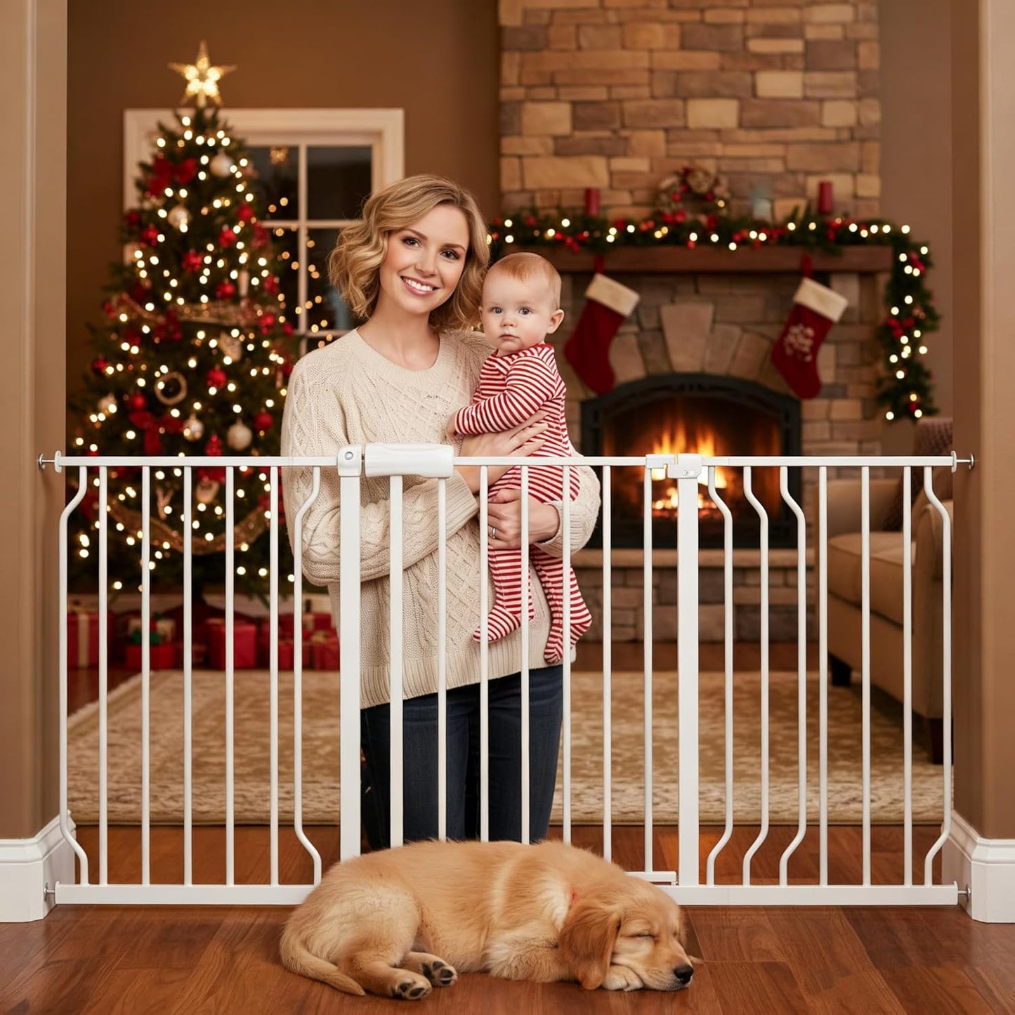 Extra Wide Baby Gates for Doorways 71.65"-85.82" Extra Wide Baby Gate Dog gate Pressure Mounted No Drilling with Walk-Through, Auto-Close & Dual-Direction Swing for Large Wide Opening Black