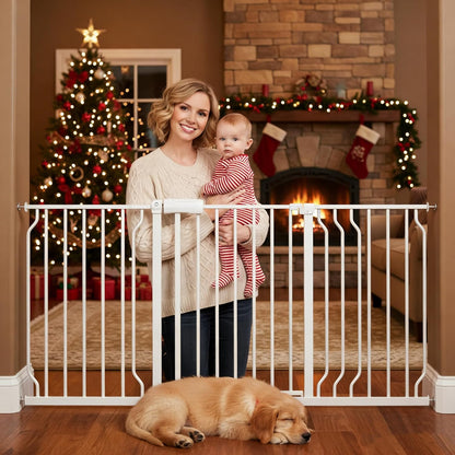 Extra Wide Baby Gates for Doorways 71.65"-85.82" Extra Wide Baby Gate Dog gate Pressure Mounted No Drilling with Walk-Through, Auto-Close & Dual-Direction Swing for Large Wide Opening Black