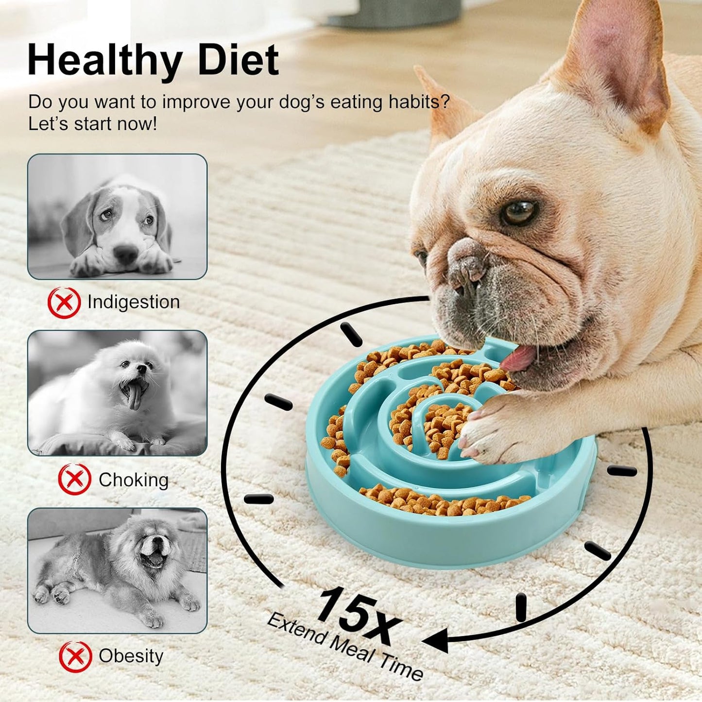 Ceramic Slow Feeder Dog Bowls with Anti-Slip, Slow Feeder & Non-Slip Design, Boredom and Anxiety Reducer, Suitable for All Breed Dogs and Cat (Ceramic-White)